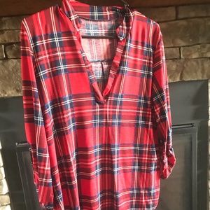 Red Plaid 3/4 Sleeve Blouse